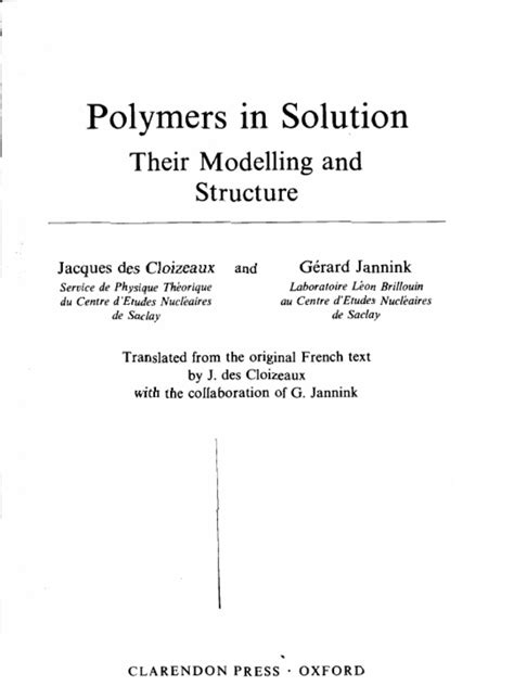 Polymers In Solution Their Modelling And Structure