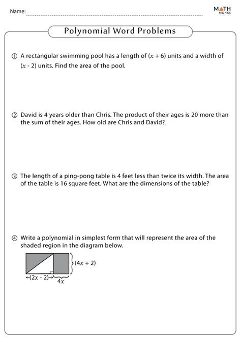 Polynomial Word Problem Worksheet Photos Cantik