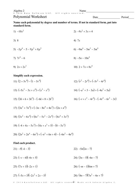 Polynomial Worksheet PDF Algebra Abstract Algebra