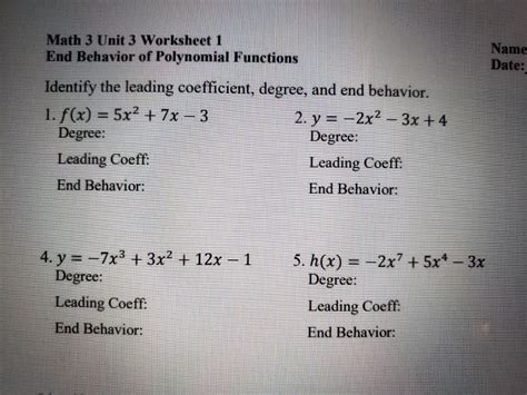 Polynomials End Behavior Worksheet Answers Graphical Behavior