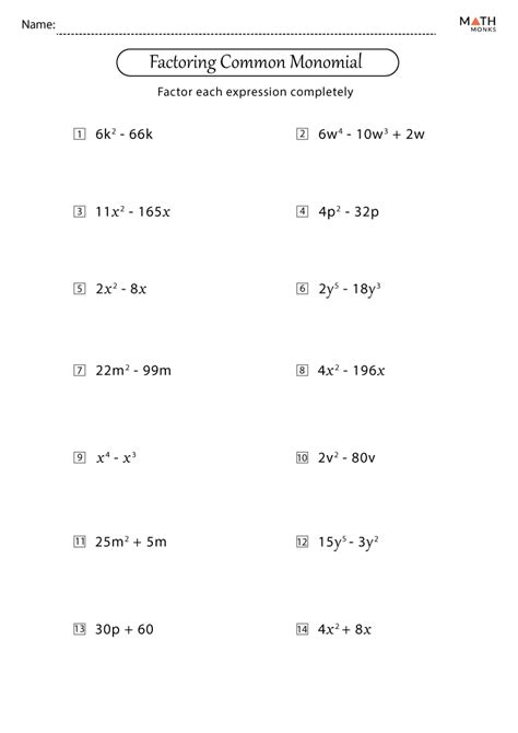 Polynomials Factoring Worksheet