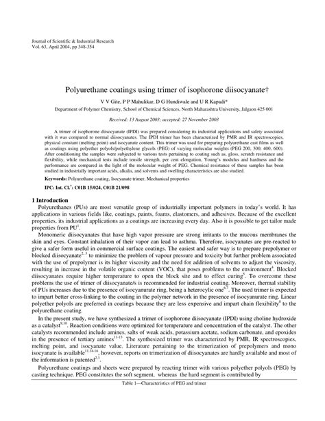 Polyurethane coatings using trimer of isophorone diisocyanate†