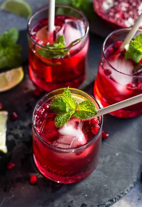 Pomegranate cocktails. Combine sugar, 2 cups water, and tea bags in a medium saucepan; bring to a boil over medium. Boil 30 seconds, stirring to dissolve sugar. Remove from heat, and let steep 5 minutes. Discard tea ... 