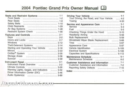 Pontiac 2004 grand prix gt2 owner manual. - New holland tc33 tractor service manual.