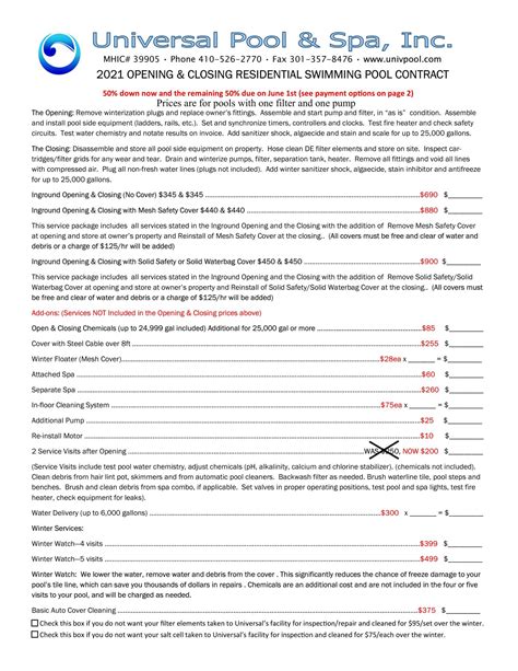 Pool Installation Swimming Pool Contract SWIMMING POOL