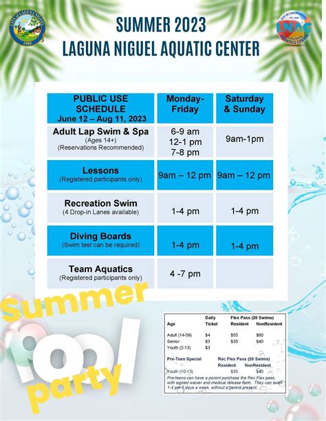 Pool Schedule and Fees the City of Laguna Niguel Website!