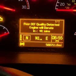 Poor def quality detected engine will derate. Jan 24, 2018 · GMC 2011 3500HD Duramax DEF light on followed by engine check light, Fault codes P2047, P208A, P204C, P205D, U010E. all can be cleared and return at start up. Have removed DEF tank, cleaned system with water, checked wire harness continuity OK, New tank heater, New DEF injector to exhaust, New DEF fluid. Same Fault codes at start up. … read more 