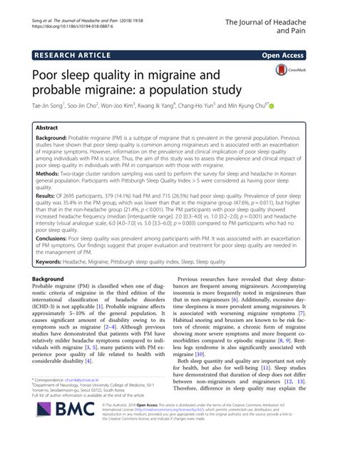 Poor sleep quality in migraine and probable migraine: a population ...