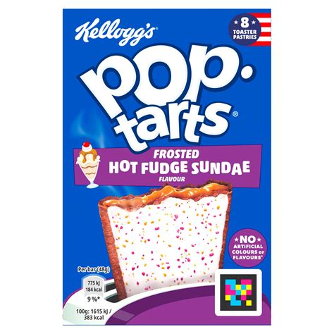 Pop tarts hot fudge sundae. INGREDIENTS: Enriched Flour (Wheat Flour, Niacin, Reduced Iron, Vitamin B1 [Thiamin Mononitrate], Vitamin B2 [Riboflavin], Folic Acid), Sugar, Corn Syrup, High Fructose Corn Syrup, Soybean and Palm Oil (with TBHQ for Freshness), Dextrose. Contains 2% or Less of Cocoa Processed with Alkali, Modified Corn Starch, Salt, Cornstarch, Leavening (Baking Soda, … 