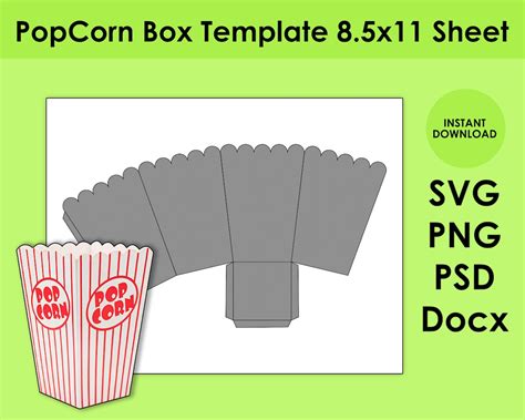 Popcorn Box Template SVG PNG PSD and DOCx Etsy