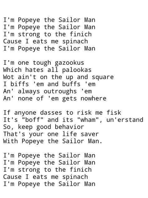/ Oh! I'm Popeye the sailor man (toot) / 