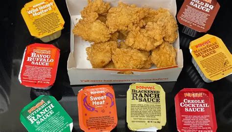 Popeyes sauces. Mouth-watering crunch and juicy fried chicken bursting with Louisiana flavor. Explore our menu, offers, and earn rewards on delivery or digital orders. Download the app and order your favorites today! 