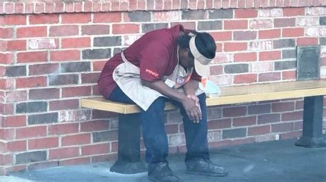 Popeyes worker on bench. As the chicken wars of the week persisted on who had the most delectable chicken breast sandwich between Chick-fil-A and Popeyes, a viral meme of an … 