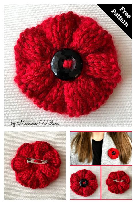 Poppy Brooch Free Knitting Pattern