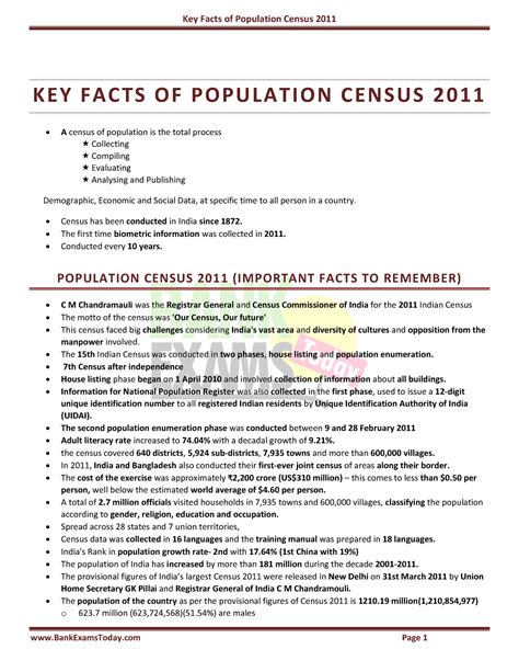 Population Census2011 K E Y F A C T S O F P O P U L A T I O N C E N