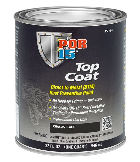 POR-15 Chassis Coat Black is non-porous and will not crack, chip or peel when properly applied. It has amazing scratch and abrasion resistance and is similar in strength to regular POR-15 coatings. Chassis Coat Black is not sensitive to ultra-violet light and may be exposed to sunlight without damaging consequences.. 