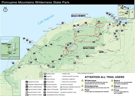 Porcupine mountains map. The Porcupine Mountains Wilderness State Park is the largest state park in Michigan and is a popular destination for hiking , biking , fishing , cross-country skiing, snowshoeing, and more. Don’t forget your camera, either: The park is home to abundant wildlife and photo-worthy destinations like Lake of the Clouds and numerous waterfalls. 