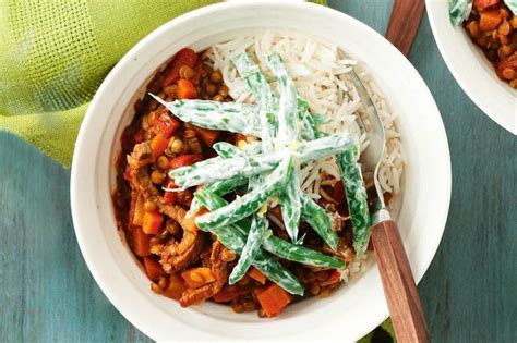 Pork and lentil rogan josh same thesame to minted bean salad