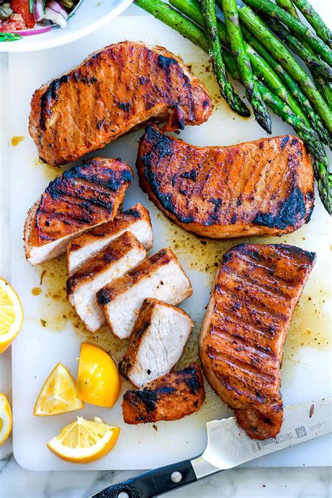 Pork chop bbq. You can brine pork chops for 12 to 24 hours, depending on the thickness of the cut. Brining breaks down the cell structure of the meat, so any time longer than 24 hours might produ... 