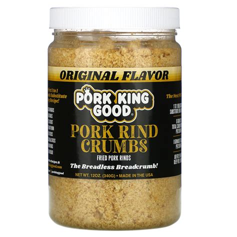 Pork king good. Are you looking for a keto-friendly, gluten-free, sugar-free, and zero carb alternative to bread crumbs? Try Pork King Good - Pork Rind Breadcrumbs, the best-selling product on Amazon that has thousands of satisfied customers. You can use them to make crispy chicken, meatballs, casseroles, and more. Order now and get two 12 oz jars of original flavor delivered fast. 