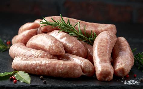 Pork sausages. While sausage can be made from almost any kind of meat, it is most commonly made from pig meat. Beef sausage is also common, as are sausages made of a blend of pork and beef. For c... 