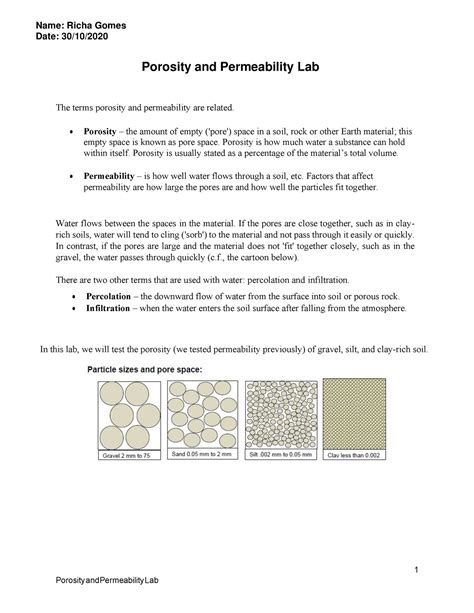 Porosity And Permeability Lab Report
