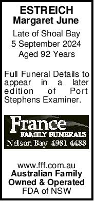 Port stephens examiner death notices.  In keepi Tributes & funeral notices Peel , Ri...