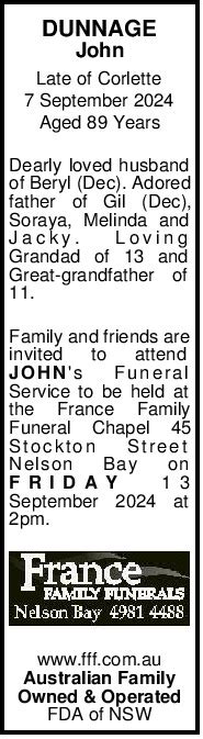 Port stephens examiner death notices.  Please contact Horder Family Funerals...