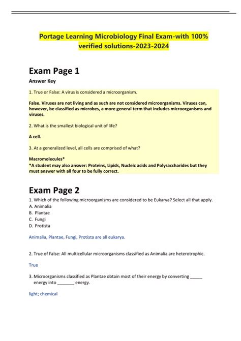 Portage learning microbiology final exam. BIOD 171 Essential Microbiology Portage Learning All Module1-6( VERSION 3) Exams Questions and Answers NEW 2023BIOD 171 Essential Microbiology Portage Lear ... Portage Learning BIOD 171 Final EXAM Q & A 100%Correct Verified Guaranteed Rated A+ 2023Portage Learning BIOD 171 Final EXAM Q & A 100%Correct Verified Gua ... 