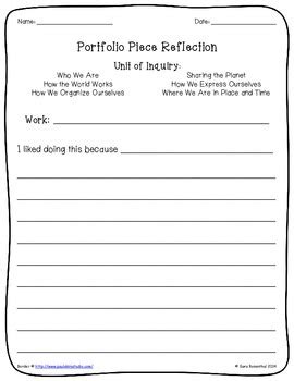 Portfolio Reflection Sheet For Elementary Students