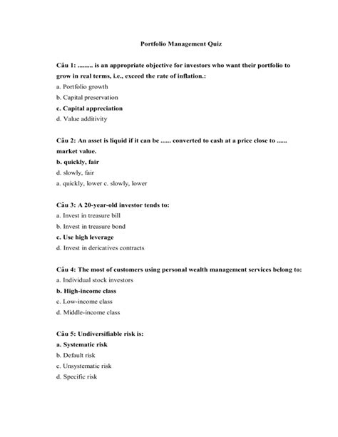 Portfolio management quiz.  Publish as-is, or change anything.  Test your understa...