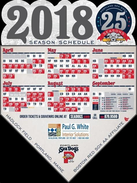 Portland sea dogs schedule. PORTLAND — The Portland Sea Dogs, Double-A affiliate of the Boston Red Sox, have announced their schedule for the 2017 season. The Sea Dogs will open the 2017 season at home on April 6 at 6 p.m ... 