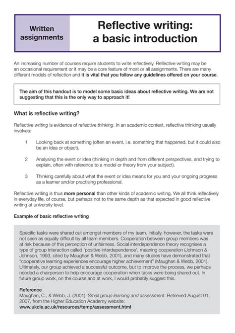 Portsmouth Reflective Writing - A Basic Introduction