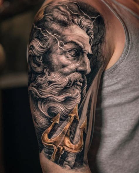 Here is a list of 37 Poseidon God Tattoo ideas that you must consider before buying your perfect tattoo. Remember that Poseidon is God of the sea and also a god of the underworld. #1 poseidon tattoo design on arm Share Share on Pinterest #2 poseidon fork tattoo on forearm Share Share on Pinterest #3 poseidon god tattoo on leg Share. 