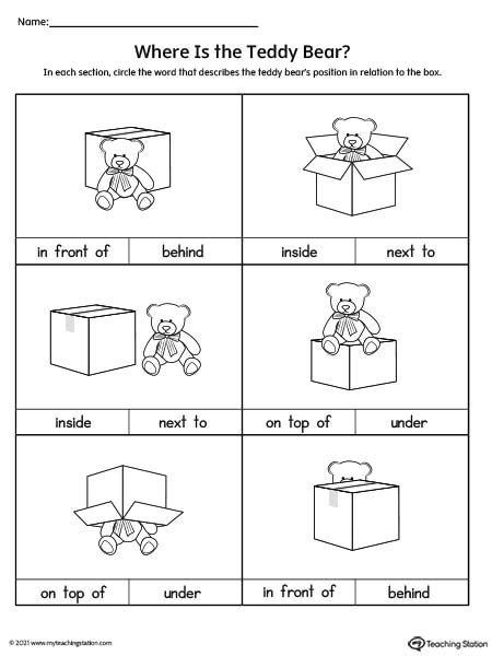 Positional Words For Preschool Math Worksheet