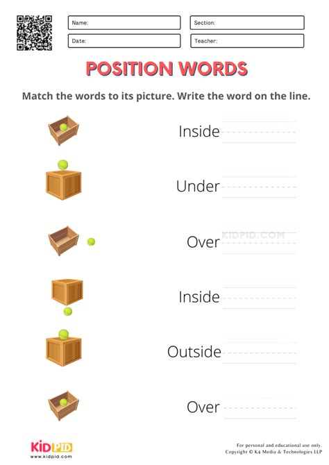 Positional Words Printables