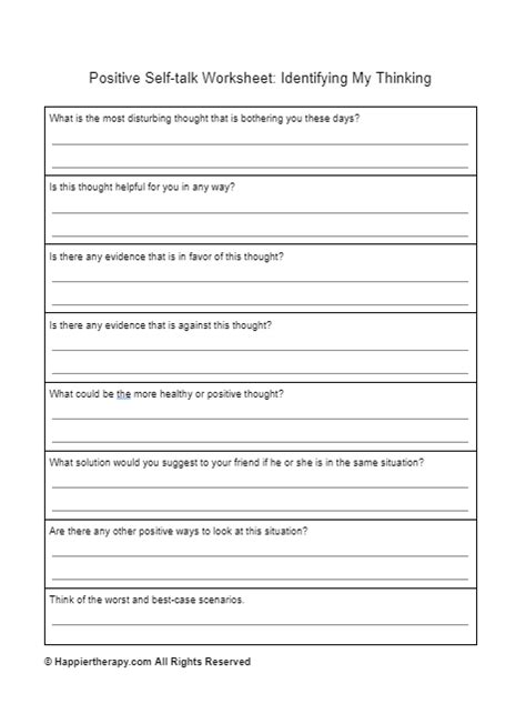 Positive Self Talk Worksheet Worksheets For Home Learning