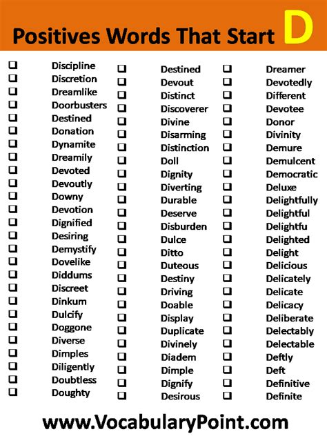 Positive Vocabulary Words that Start with D Vocabulary Point