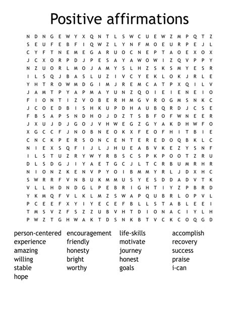 Positive affirmations Word Search WordMint