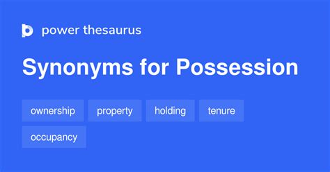 Possession syn. Synonyms for POSSESSION: hands, enjoyment, control, ownership, keeping, proprietorship, dominion, power; Antonyms of POSSESSION: relinquishment, surrendering, dispossession, nonpossession, transferal, real estate, immovables, ejection 