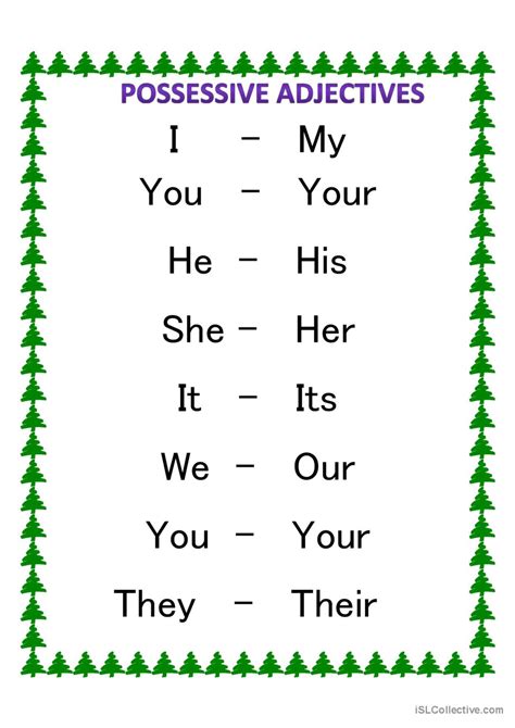 Possessive adjectives English Exercises ESL. 