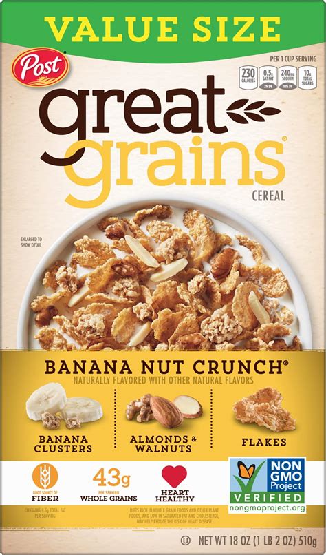 Post Great Grains Banana Nut Crunch Breakfast Cereal, Non GMO Project