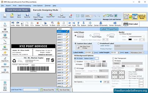 Post Office and Bank Barcode Software v.7.3.0.1 Screen Views 3