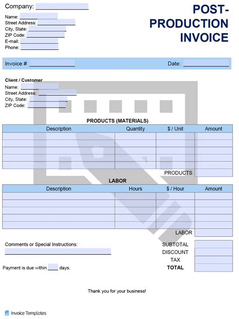 Post Production Invoice Template Word Excel PDF Free Download