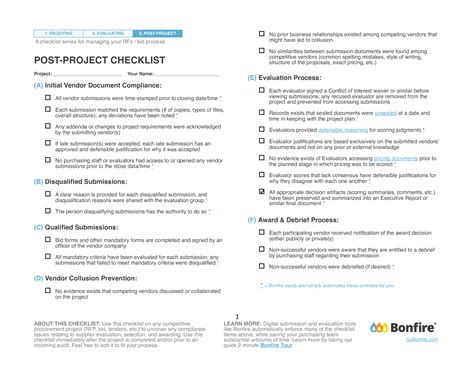 Post Project Evaluating Checklist Templates at