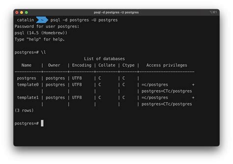 Postgresql brew start. 1 -p 5432 -U root -d postgres Within psql shell, ...