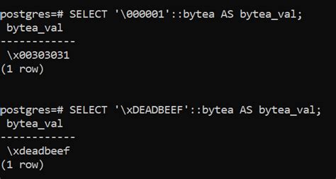 Postgresql create bytea.  Data Manipulation 7.  Here is a detailed introduction to the BYTEA dat...