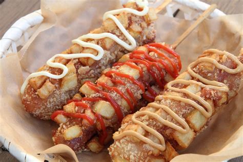Potato corn dog. 18 Jul 2022 ... Must-Try Potato Corn Dog in Cu Mart ... This potato cheesy corn dog inside have a hot dog and melted mozzarella cheese. The dough is much ... 