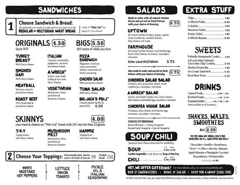 The calories on our menu boards include whatever is listed in the description of the sandwich, such as bread, meat(s) & cheese. Toppings are listed on the left side of the menu board, and you can also use our Nutrition Calculator to get calories for your particular sandwich order. ... Potbelly Sandwich Shop began in 1977 as a small antique .... 