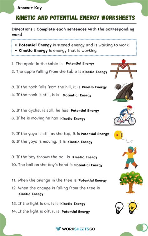 Potential or Energy Worksheet Physical Science 1 PDF
